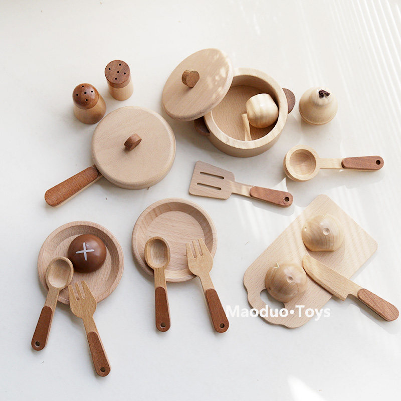 Camping Cooking Tool Set - Mainan Dapur Kayu Beech Maoduo untuk
