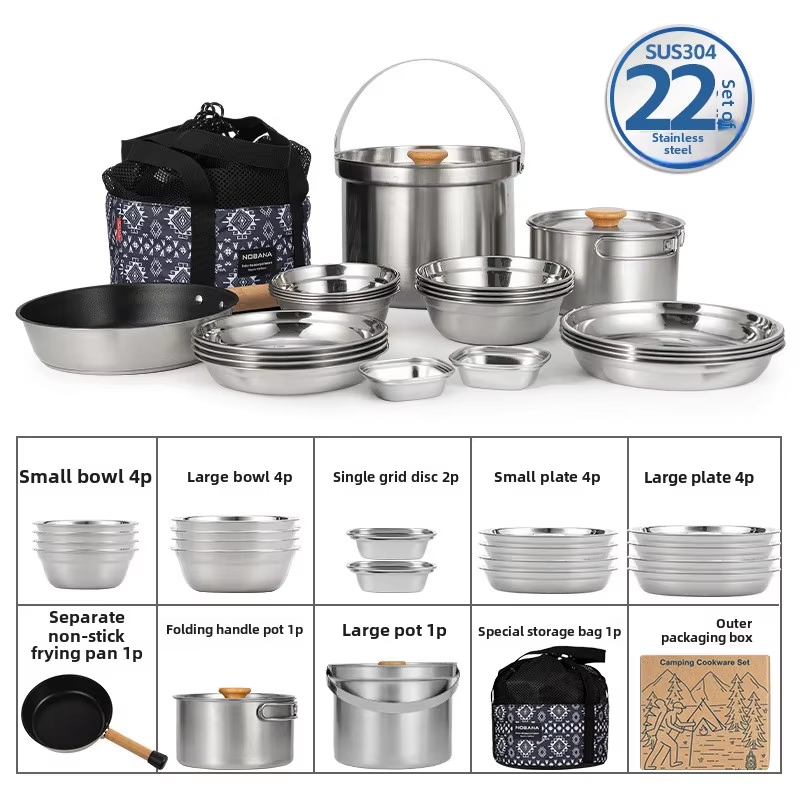 Camping Cooking And Cutlery Set - NOBANA Set Panci Baja Tahan Karat