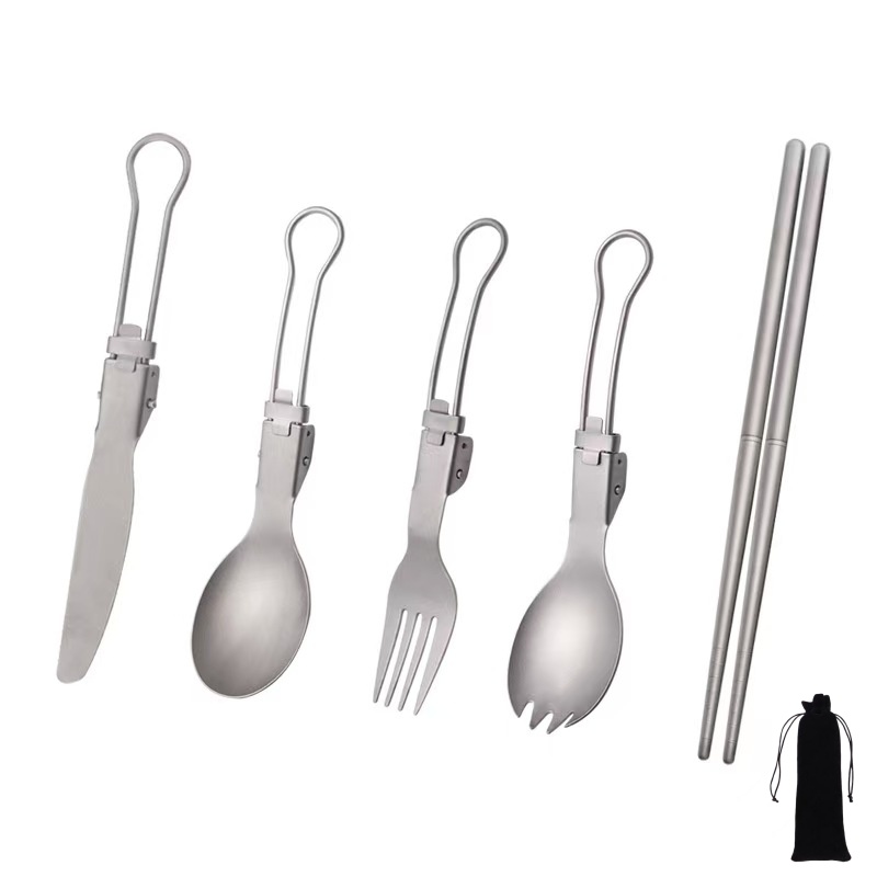 Camping Cooking And Cutlery Set - Set Peralatan Makan Lipat Titanium dengan
