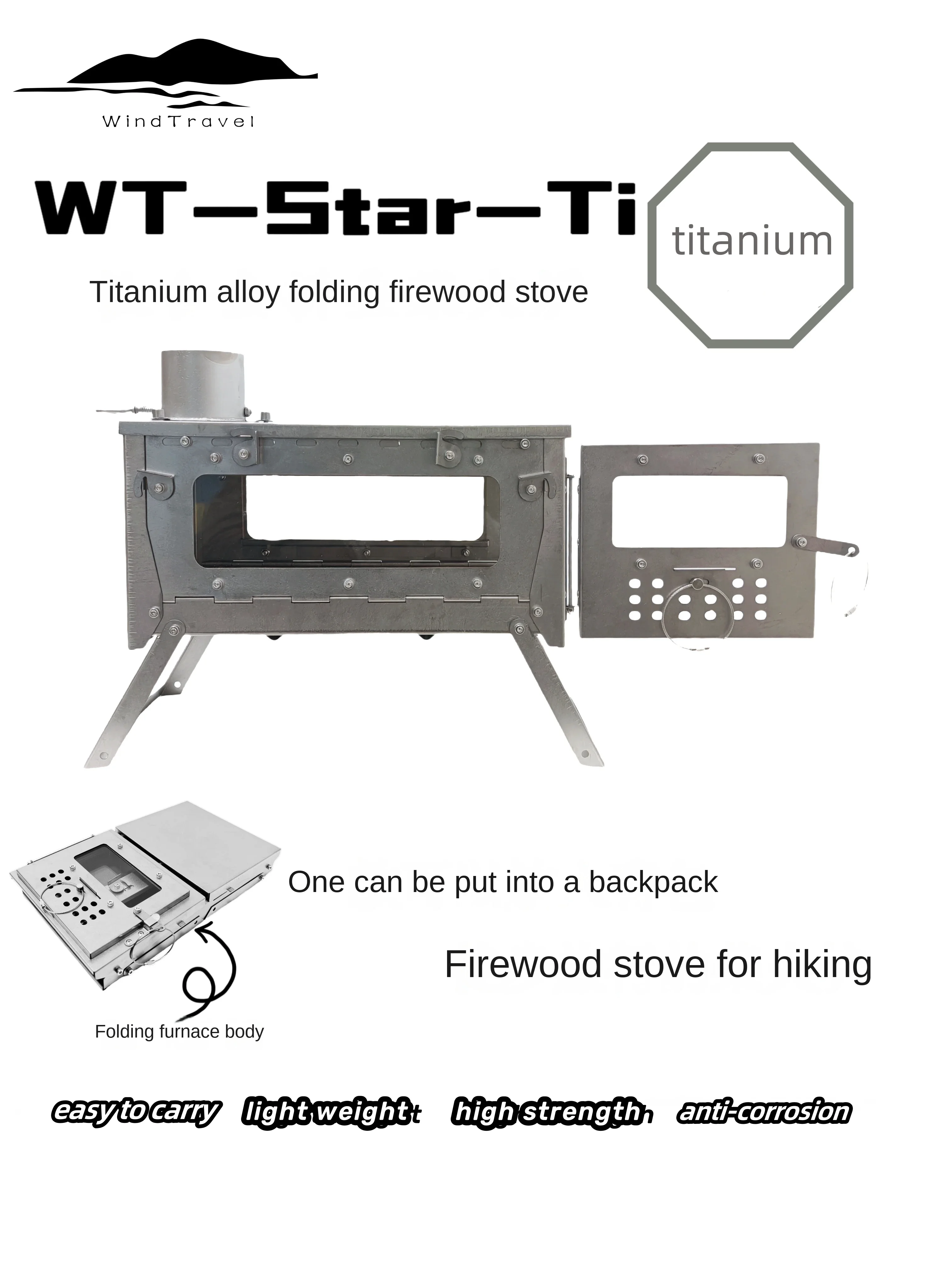 Camping Cooking Grate - WT Star Ti kompor pemanas lipat,