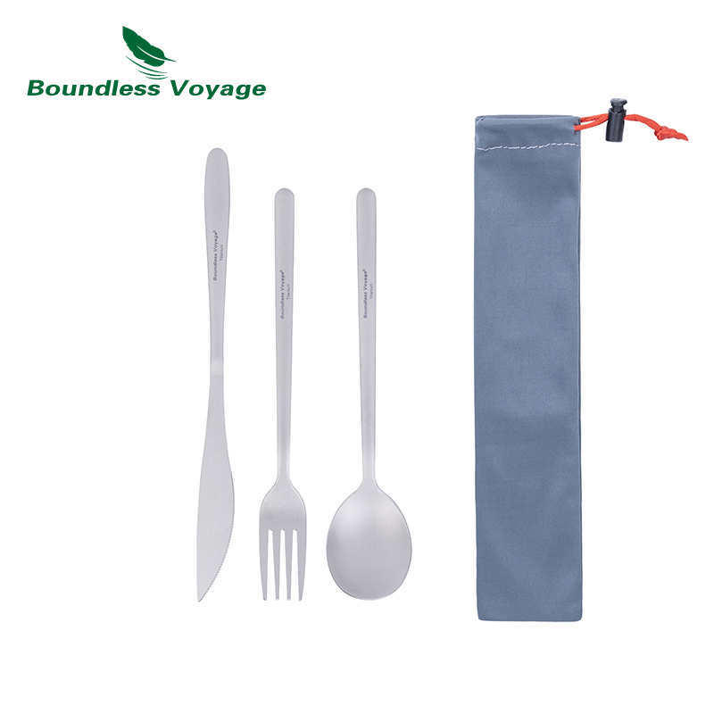 Camping Cooking And Cutlery Set - Boundless Voyage Set Makan malam Titanium