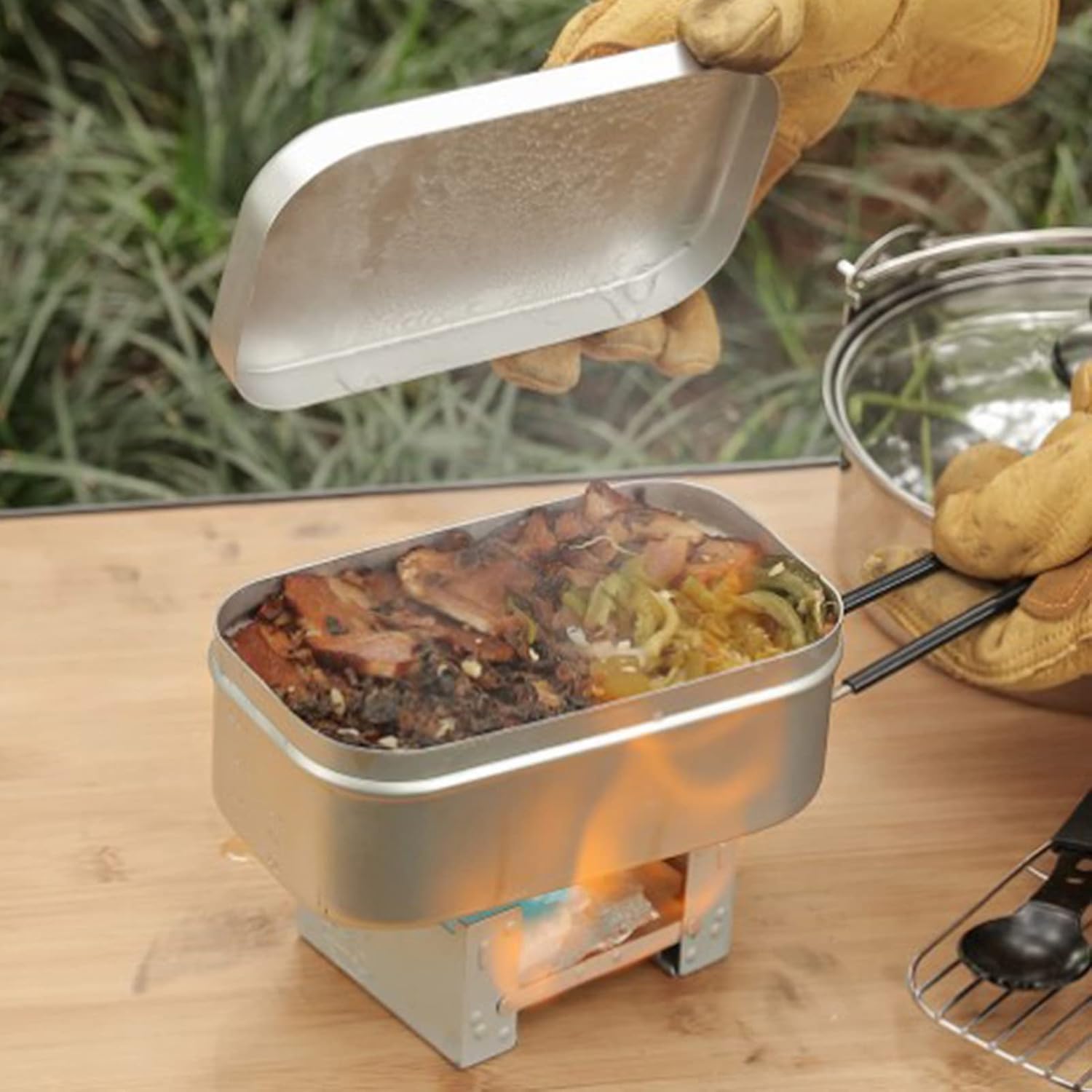Camping Outdoor Cooking Set - Pegangan Kotak Bento Lipat, Wadah Makan