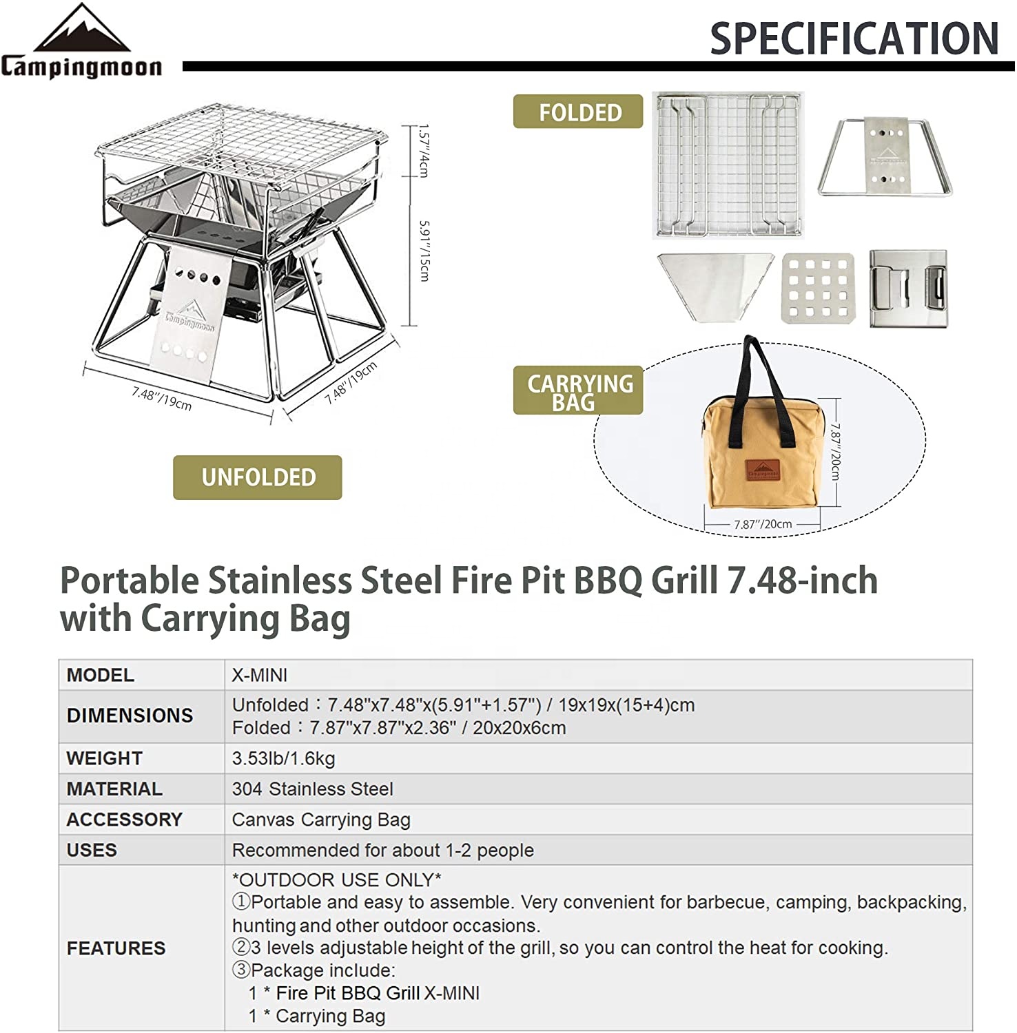 Campingmoon panggangan Bbq, me - Camping Cooking Grate ulasan dan harga