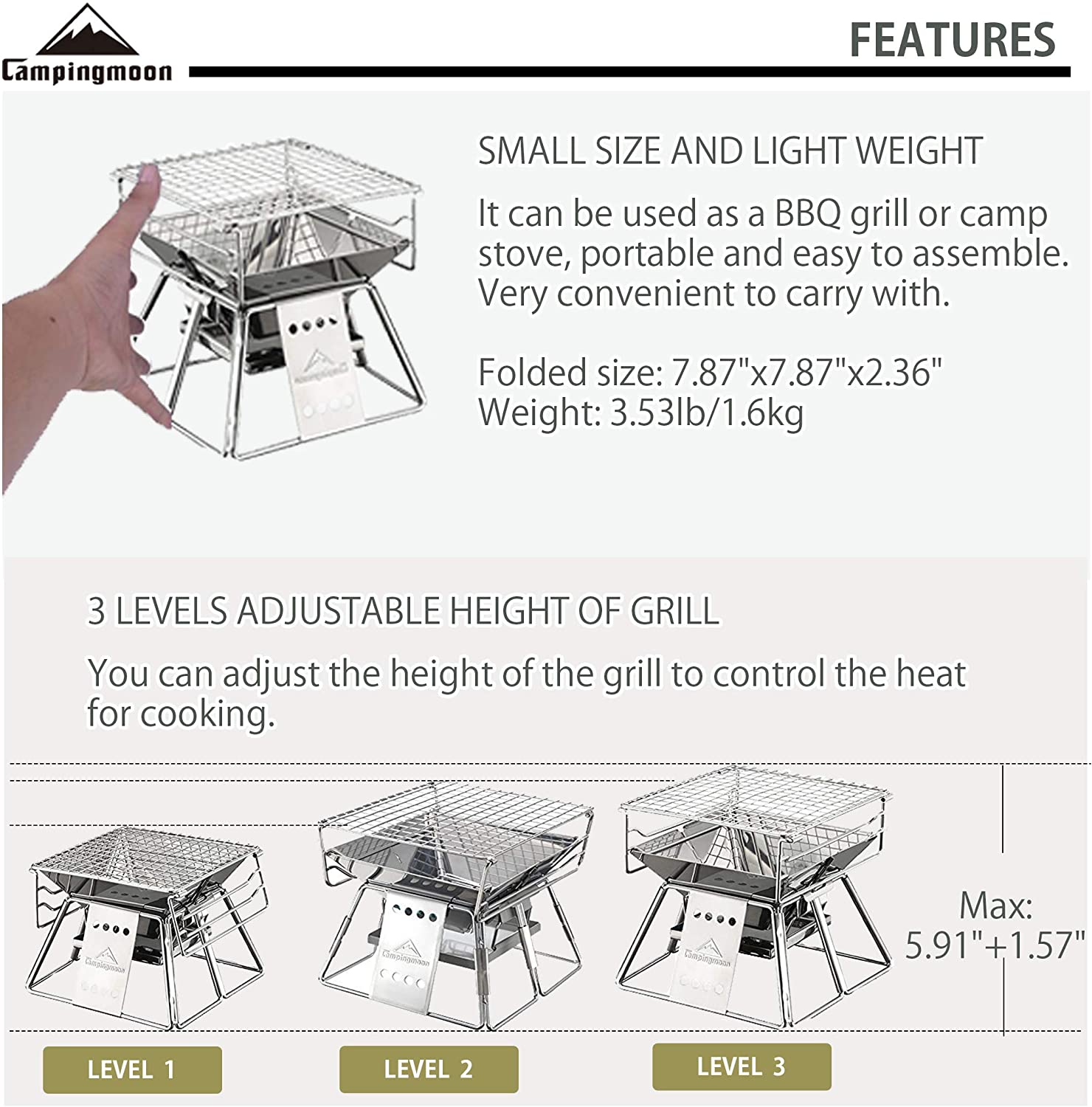 Campingmoon panggangan Bbq, me - Camping Cooking Grate ulasan dan harga